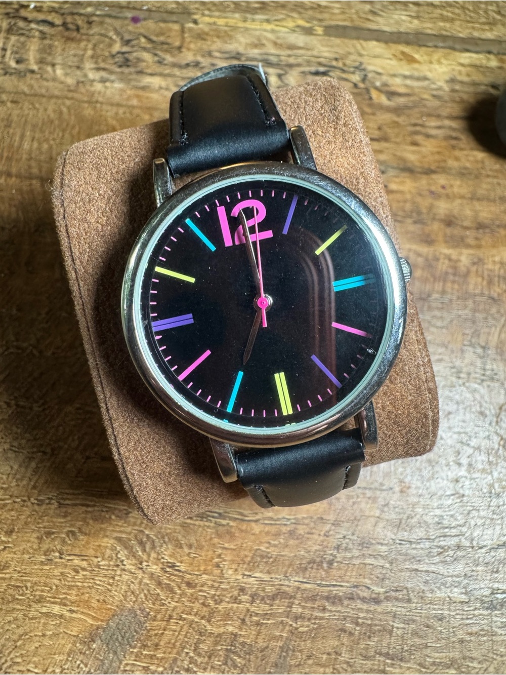 Pride Watch - unbranded watch with neon features on a black face w black strap